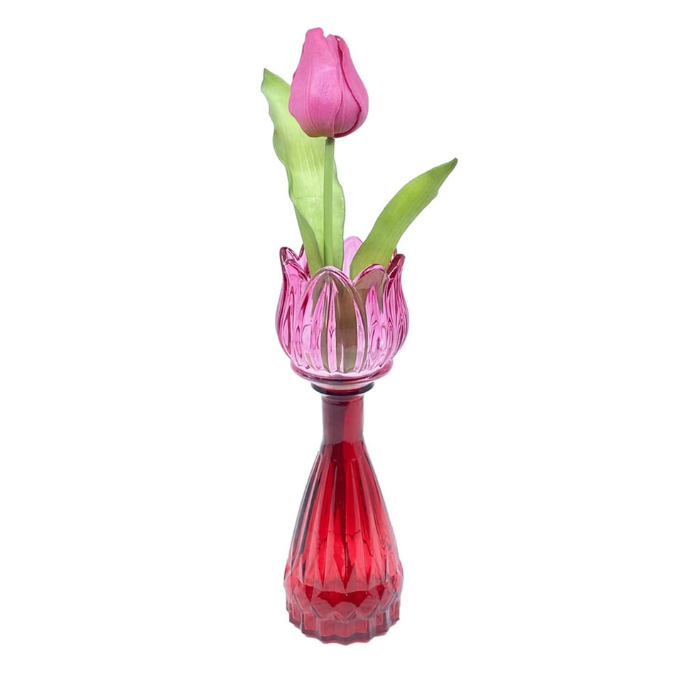 Vaasje Tulp Pink Mix Glas 7x22cm in 4 Kleuren