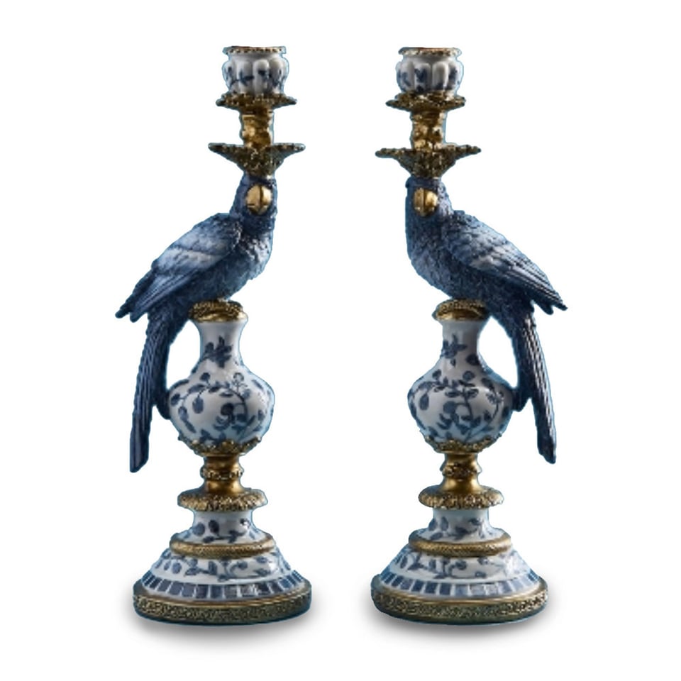 Kandelaar Papegaai Blauw 14x40cm in 2 Vormen