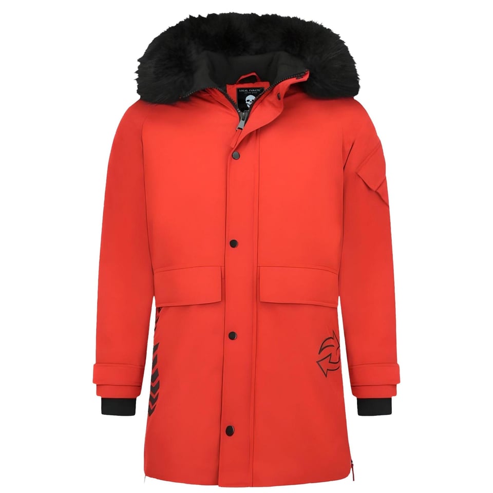 Parka Jas Heren Met Bontkraag Rood