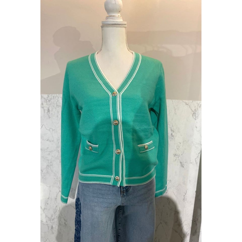 Ladylike Cardigan Green / White ( - OneSize