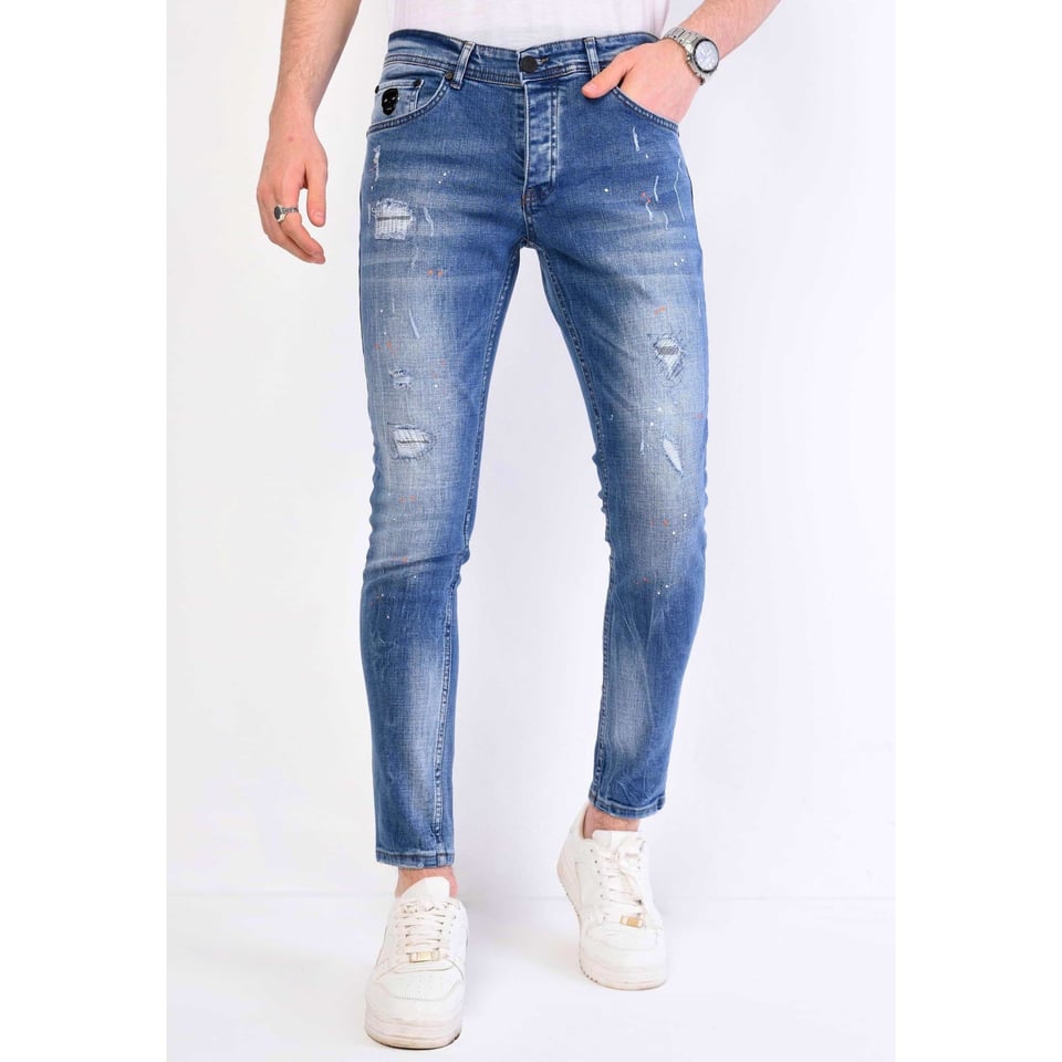 Broek Met Verfspatten Heren Slim Fit - 1063 - Blauw