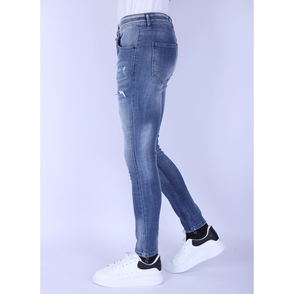 Mannen Spijkerbroeken Slim Fit Met Scheuren - 1095 - Blauw