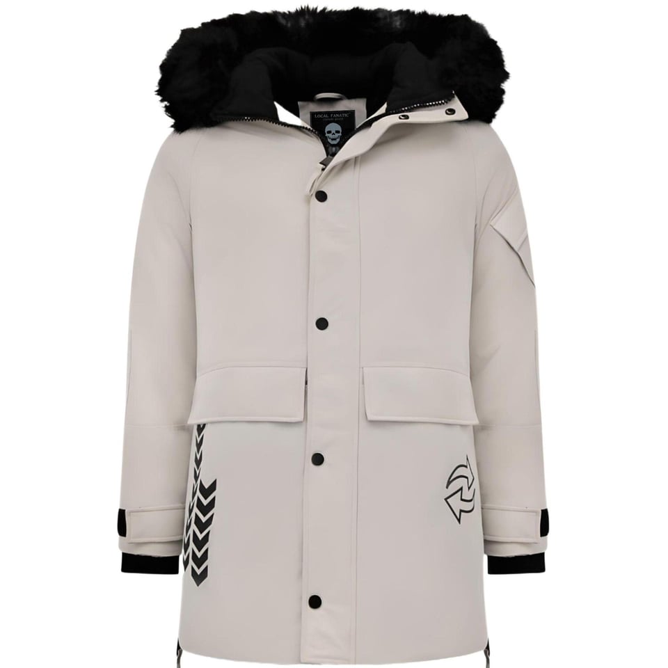 Parka Jas Heren Met Faux Bontkraag Beige