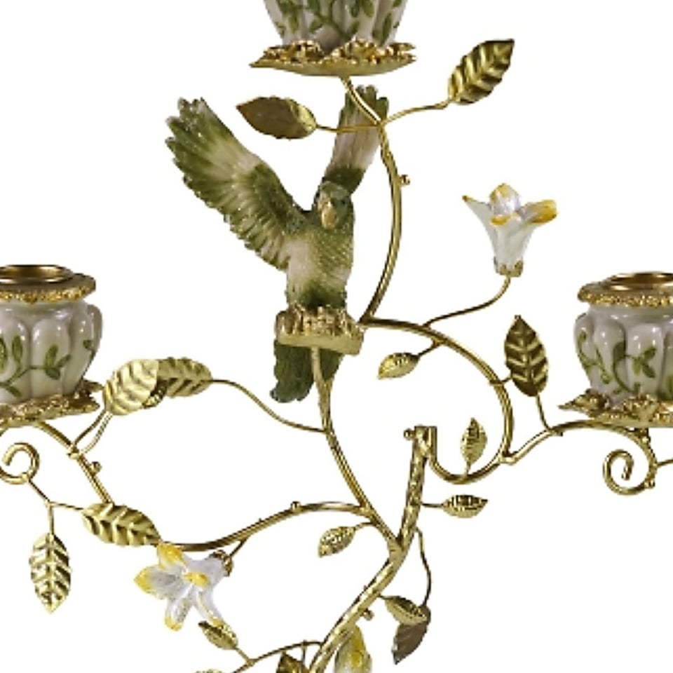 Kandelaar Papegaai Groen/Wit Metaal 31x39cm 3-Armen