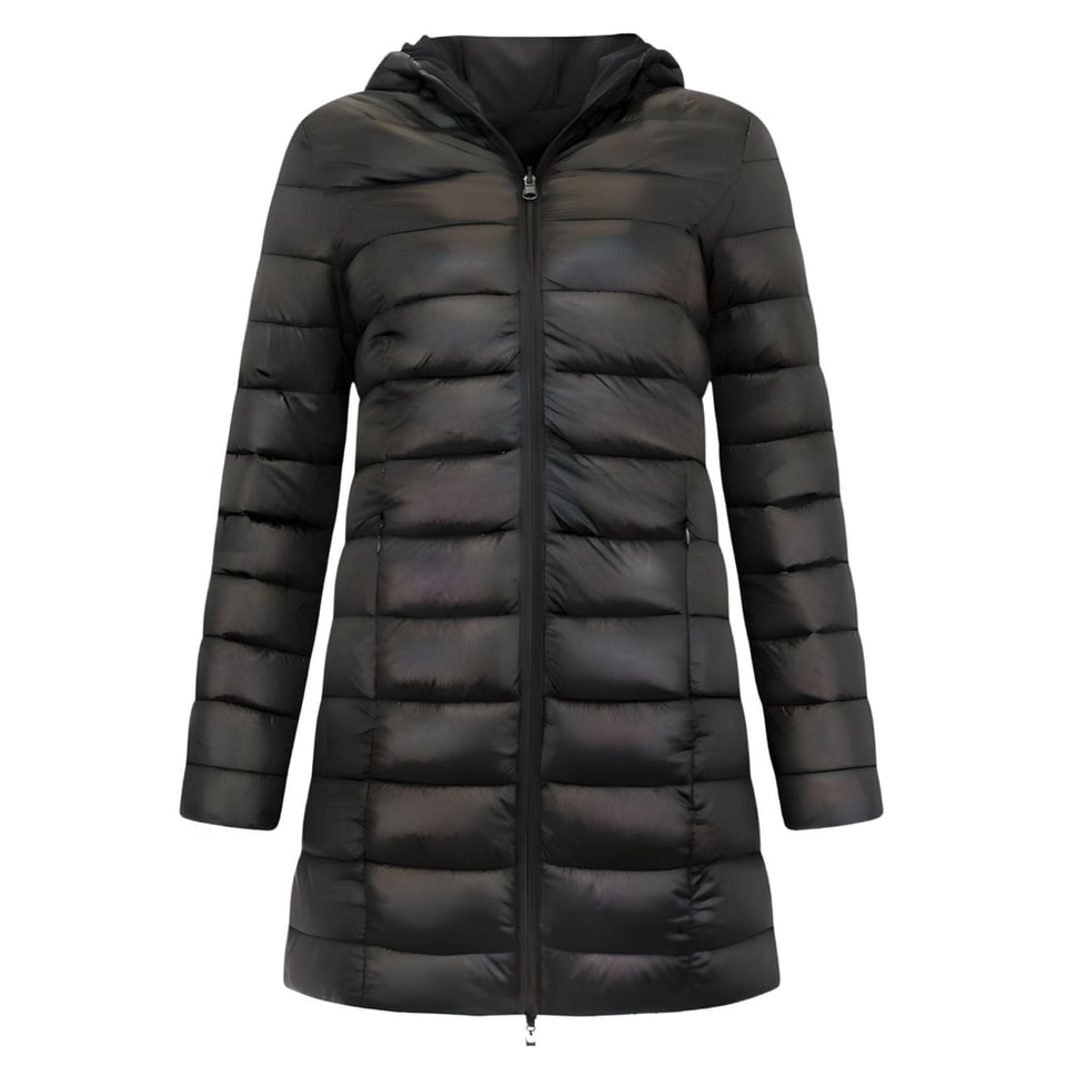 Long Puffer Coat Dames Parka - Slim Fit - Zwart