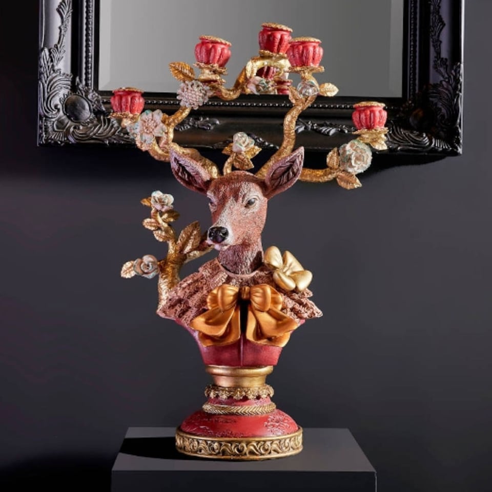 Kandelaar Hert Amber Strik 44x60cm Met 5 Armen