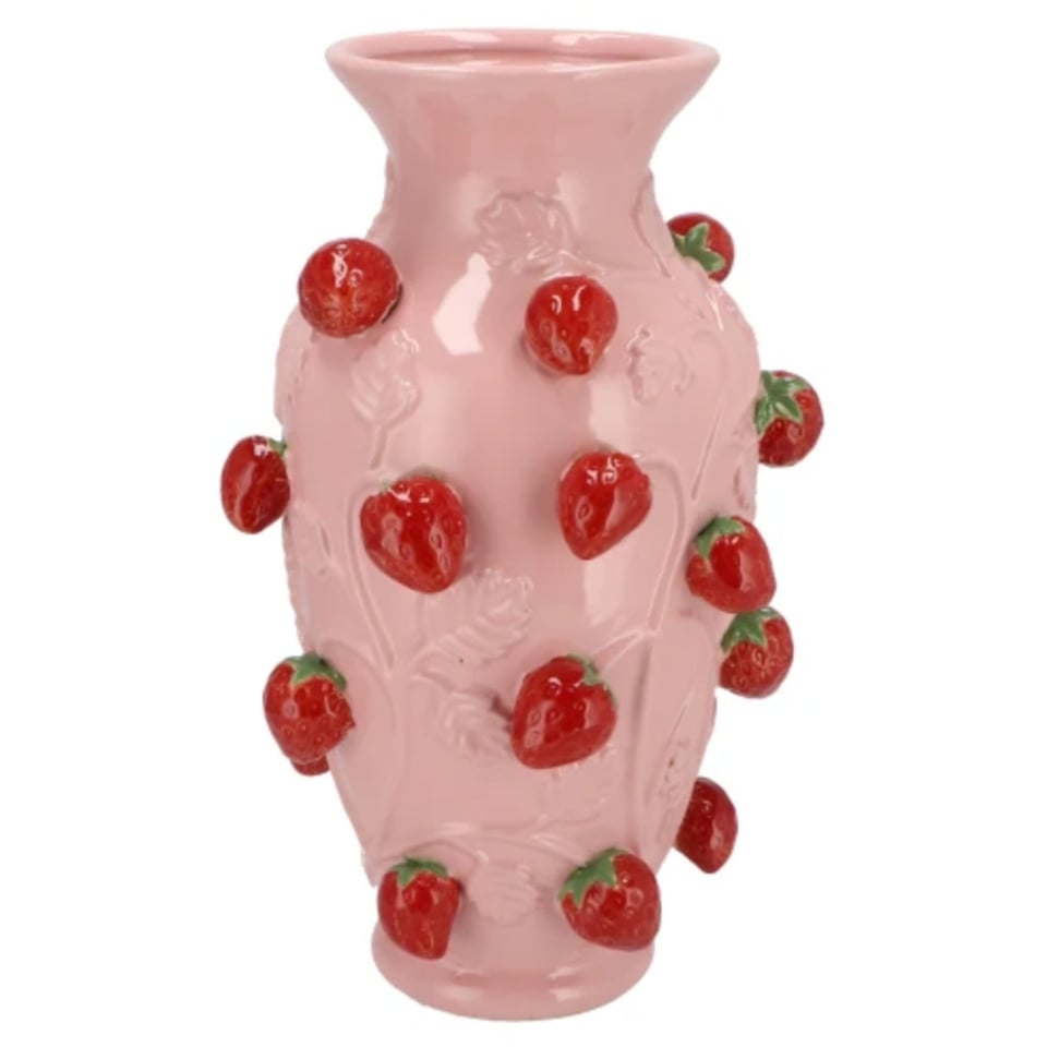 Vaas Aardbeien Licht Roze Aardewerk 24x38cm