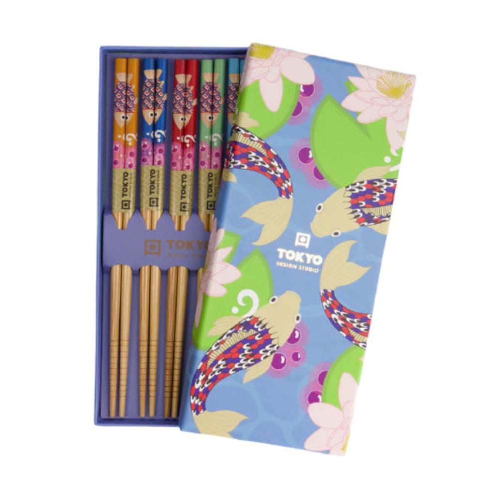 Chopsticks Blue Lotus Set/5 in Cadeau Doos