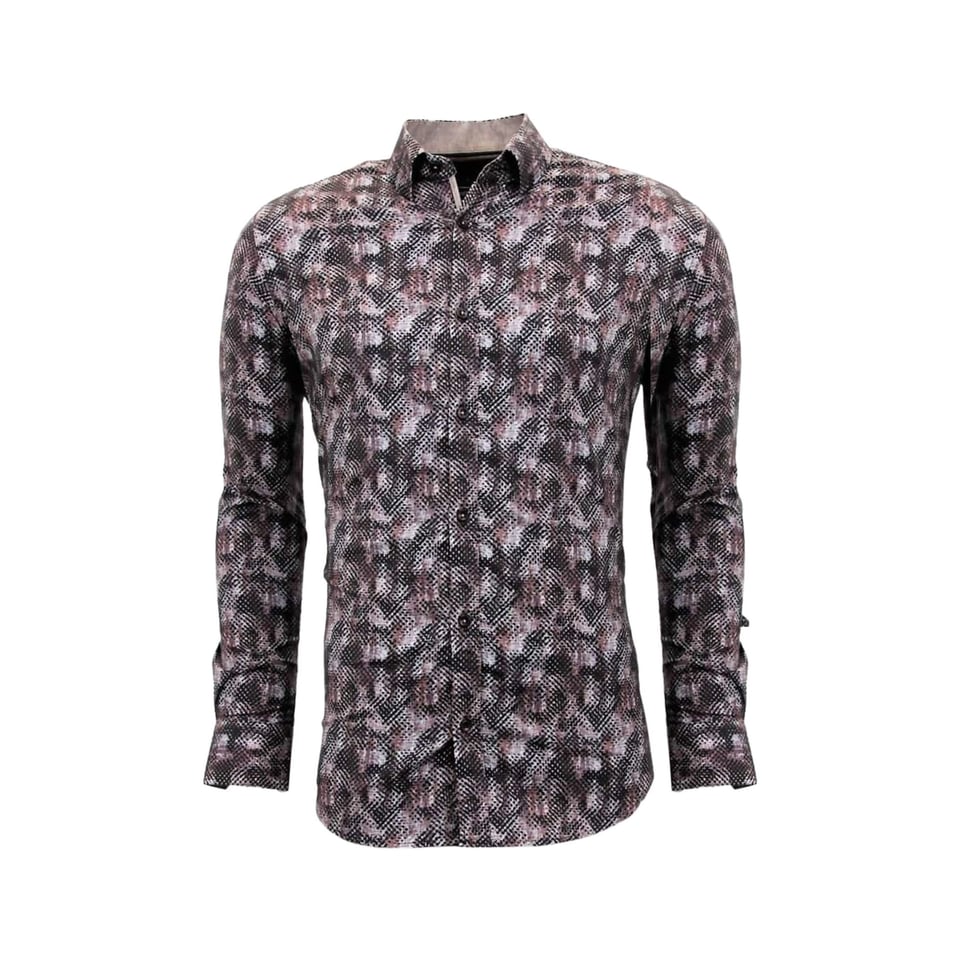 Luxe Heren Slim Fit Blouse - Digitale Print - 3060 - Bruin