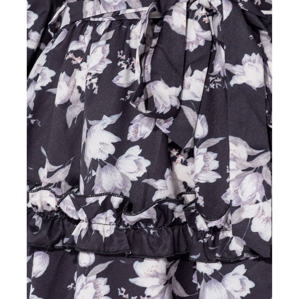 Floral Frill Trim Tiered Long Sleeve Dress - Dames - Zwart