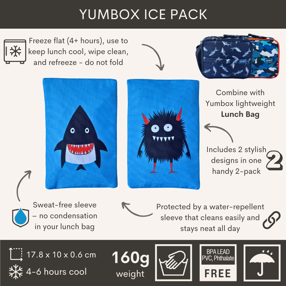 Yumbox Gel Koelelement Duo Monster & Haai - Blauw