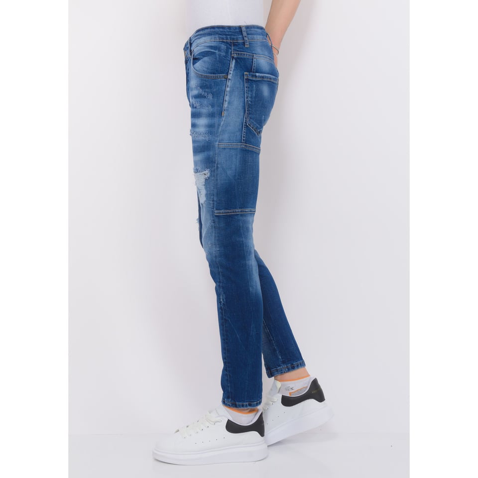 Distressed Ripped Jeans Heren - Slim Fit -1082- Blauw