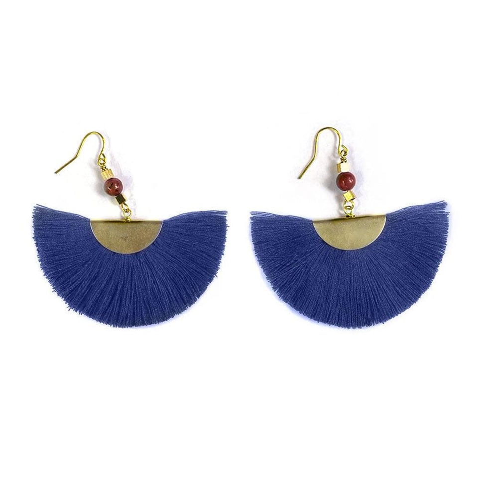 Aqua Tassel Fan Earrings