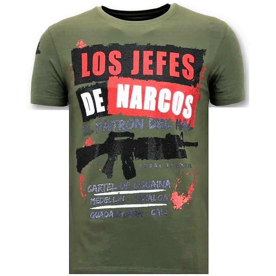 Heren T-Shirt Rhinestone - Los Jefes De Narcos - Groen