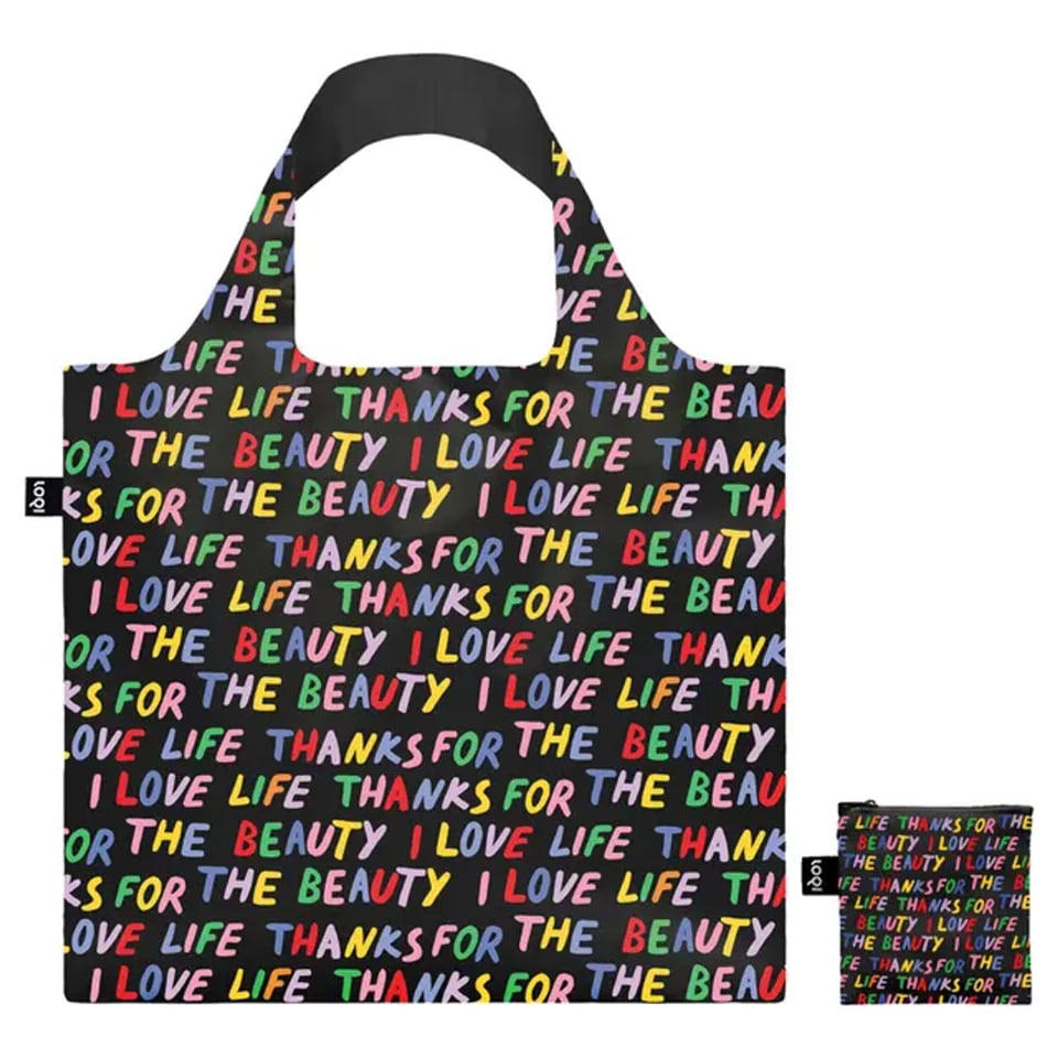 LOQI Opvouwbaar Tasje Gerecycled Love Life Zwart