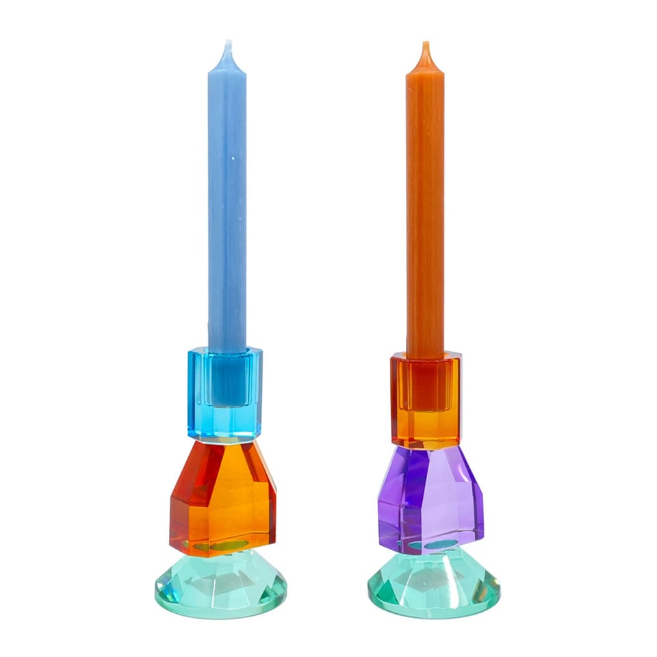 Kandelaar Kristal Oranje-Paars-Turquoise Glas 7x14cm