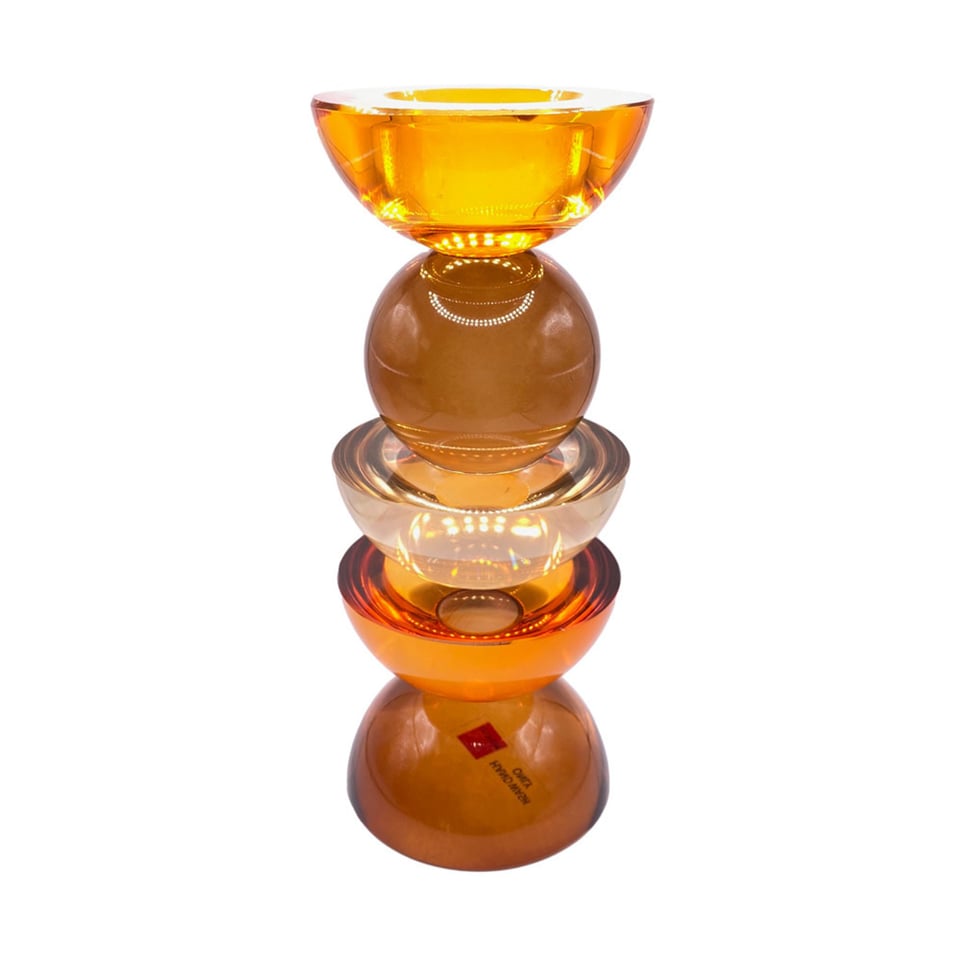 Waxinehouder Votief Oranje-Bruin-Beige Kristal Glas 8x20cm