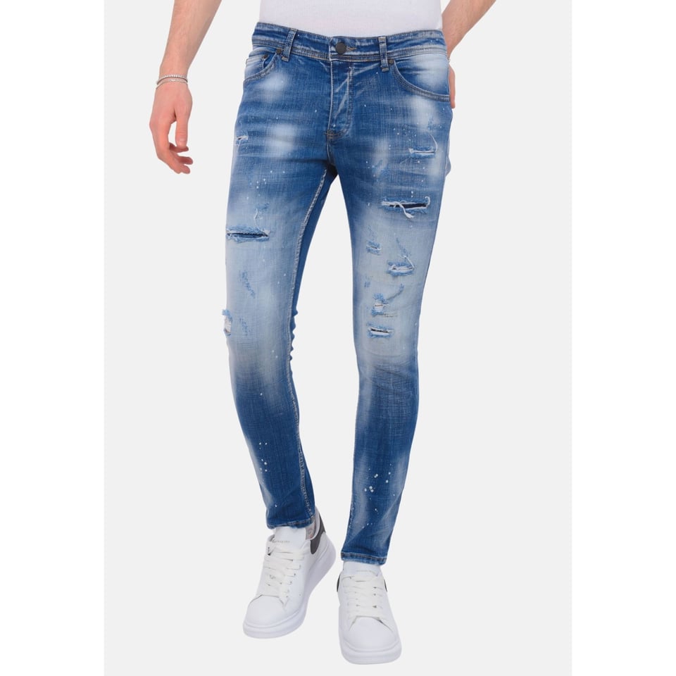 Ripped Stonewashed Jeans Heren - Slim Fit -1073- Blauw