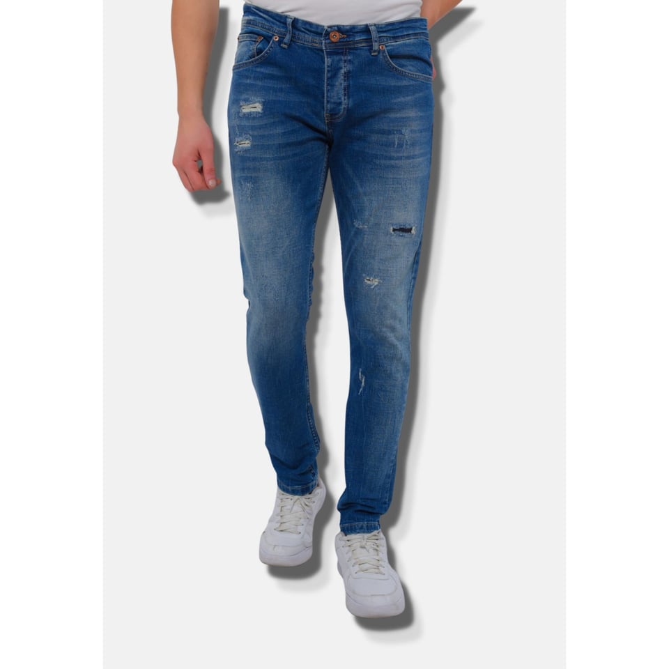 Jeans Heren Slim Fit Met Gaten -DC-036- Blauw