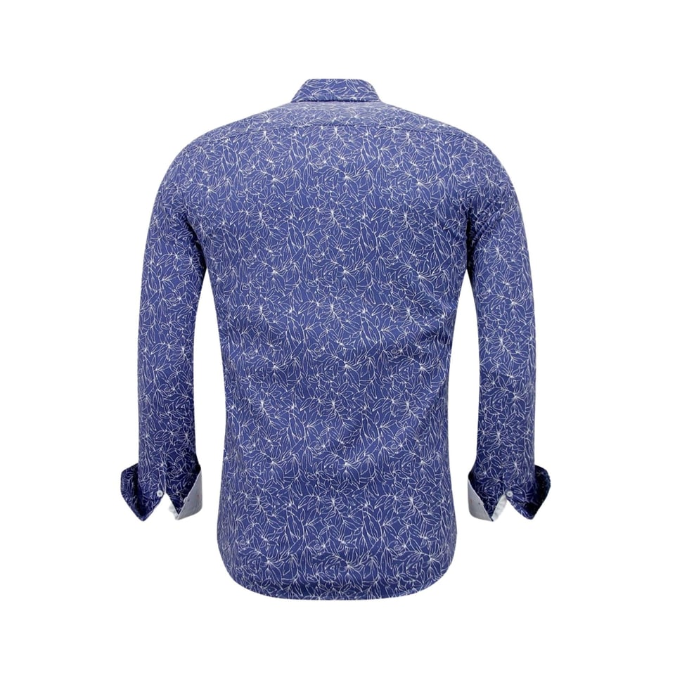 Heren Overhemd Bloemenprint - Slim Fit - 3085 - Blauw