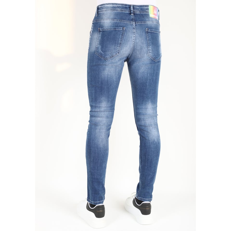 Slim Fit Spijkerbroek Heren Met Verfspatten -MM108 - Blauw