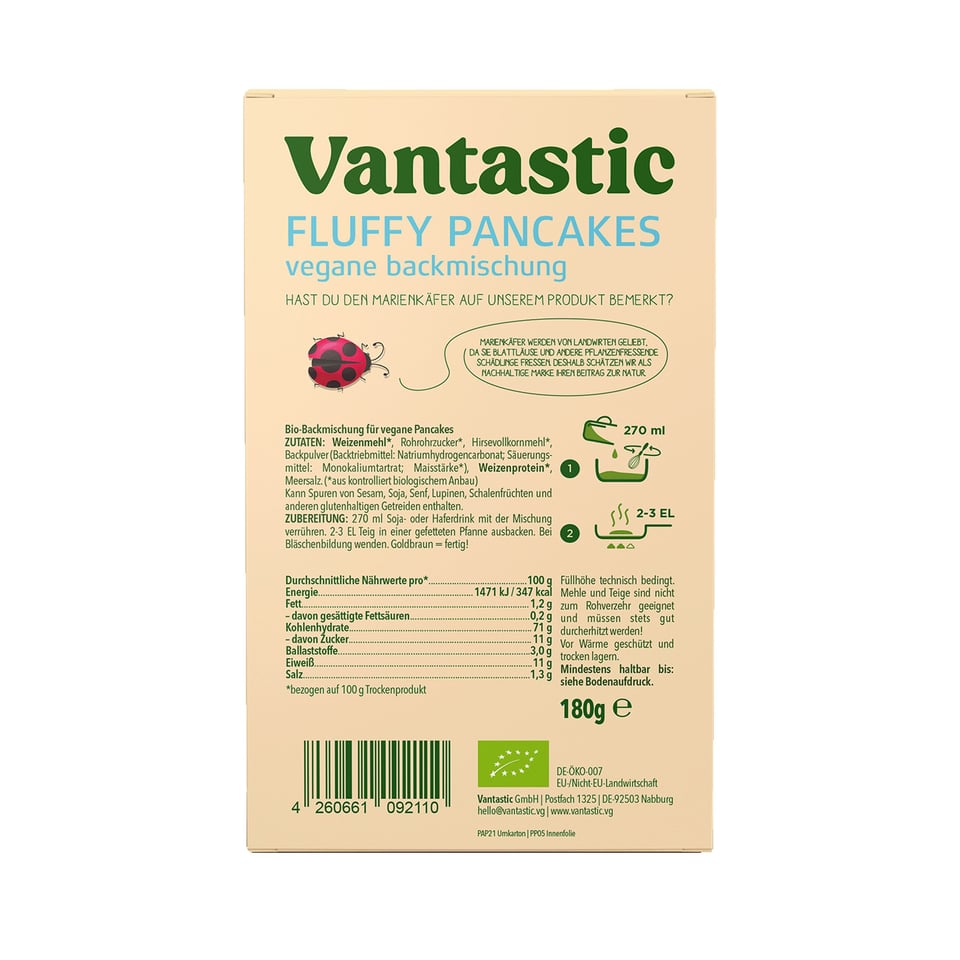 Vantastic Fluffy Pancakes, BIO, 180g