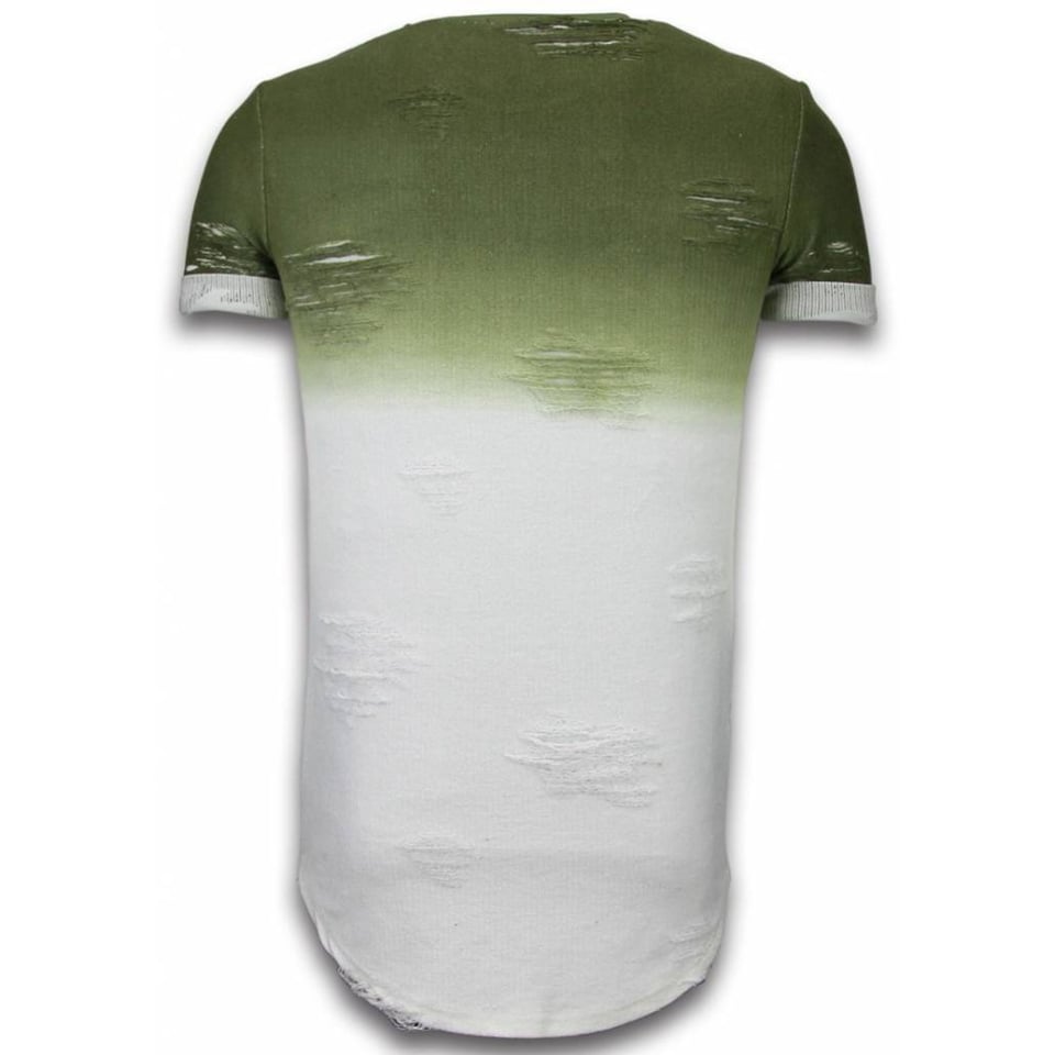 Flare Effect T-Shirt - Long Fit Shirt Dual Colored - Groen