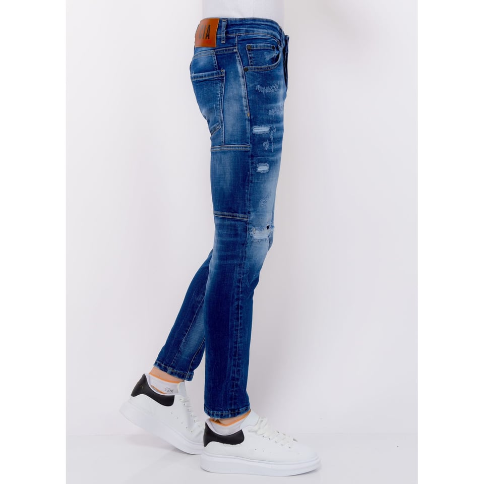 Distressed Ripped Jeans Heren - Slim Fit -1082- Blauw