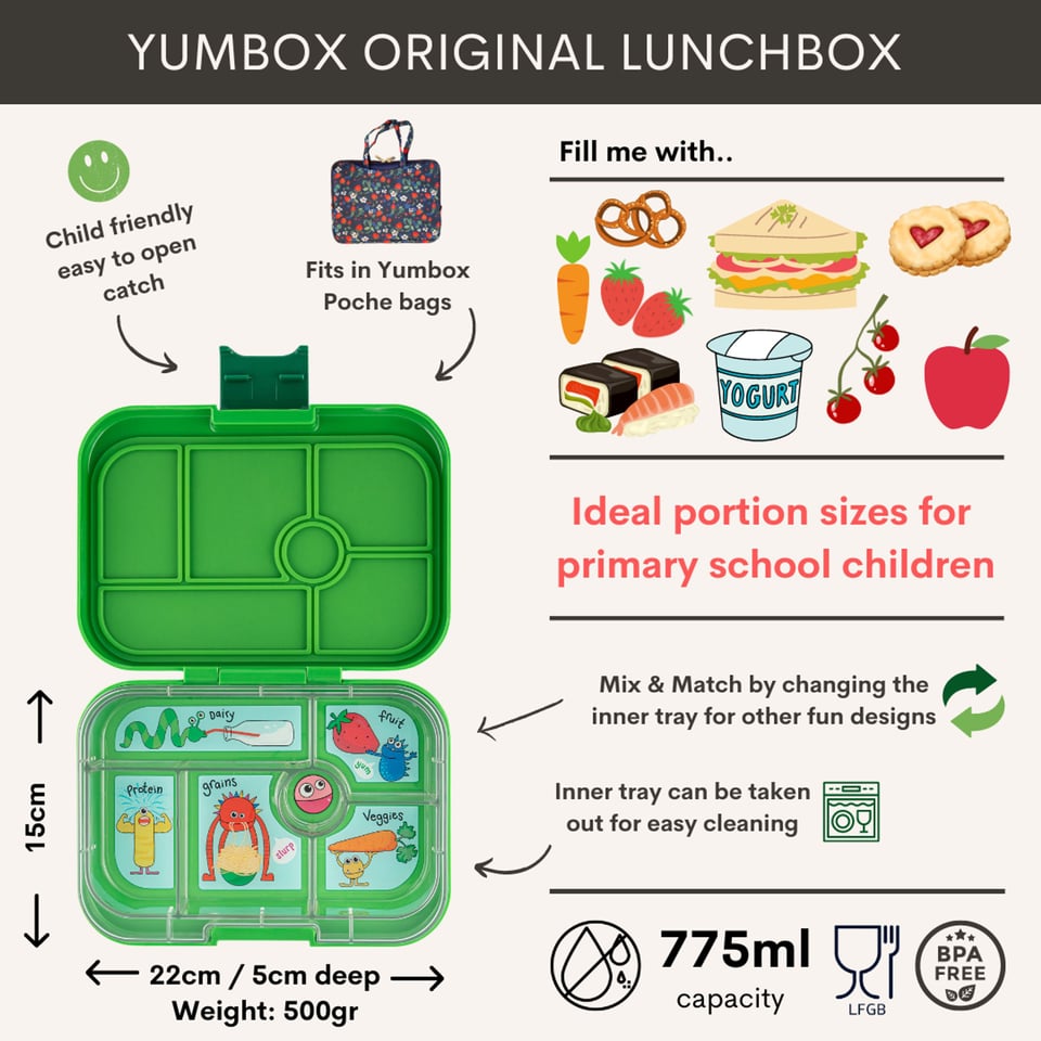 Yumbox Original 6 Vakken Jurassic Green / Monsters - Groen