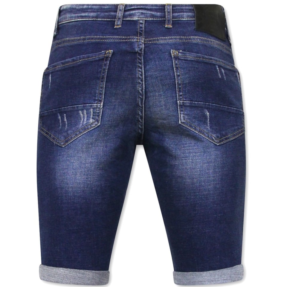 Korte Broek Slim Fit Heren Met Gaten -1026-SH- Blauw