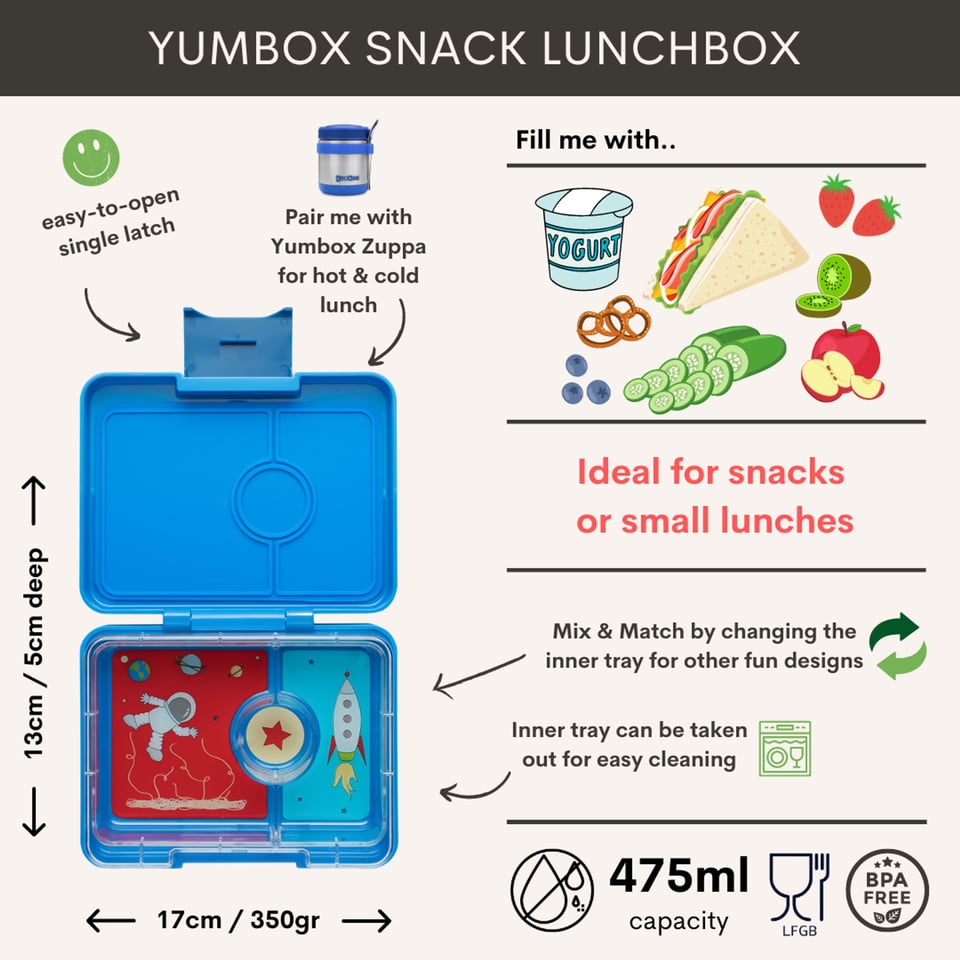Yumbox Snack 3 Vakken Surf Blue / Rocket - Surf Blue / Blauw