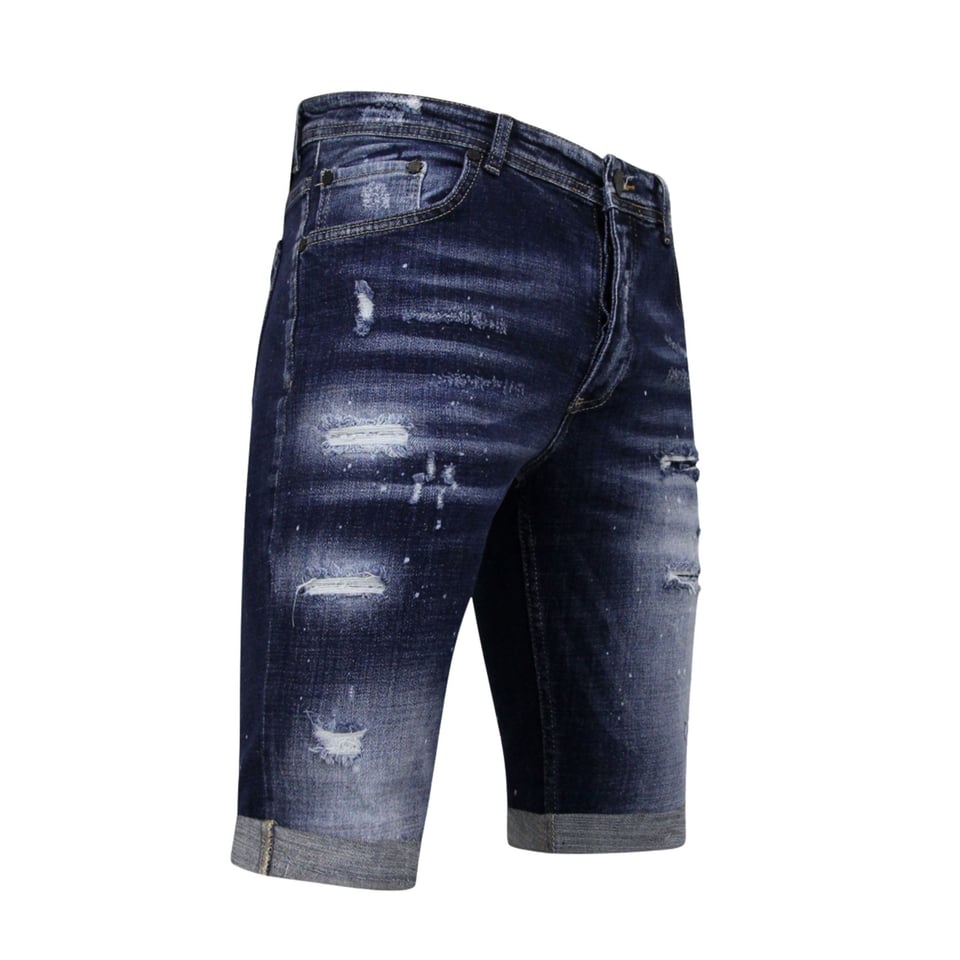 Stretch Short with Paint Splash Heren - Slim Fit -1074- Blauw