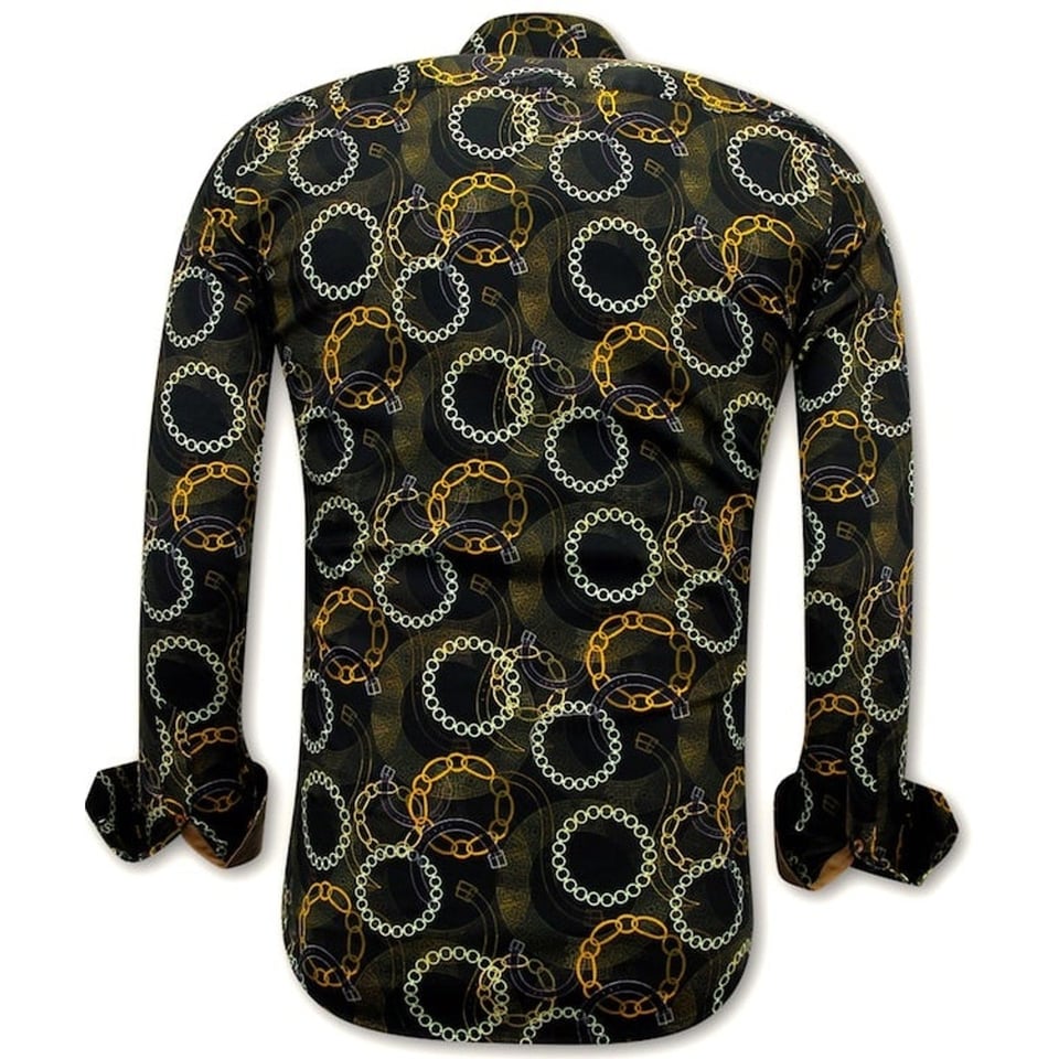 Luxe Satijn Overhemd Heren Print - 3078NW - Zwart / Bruin
