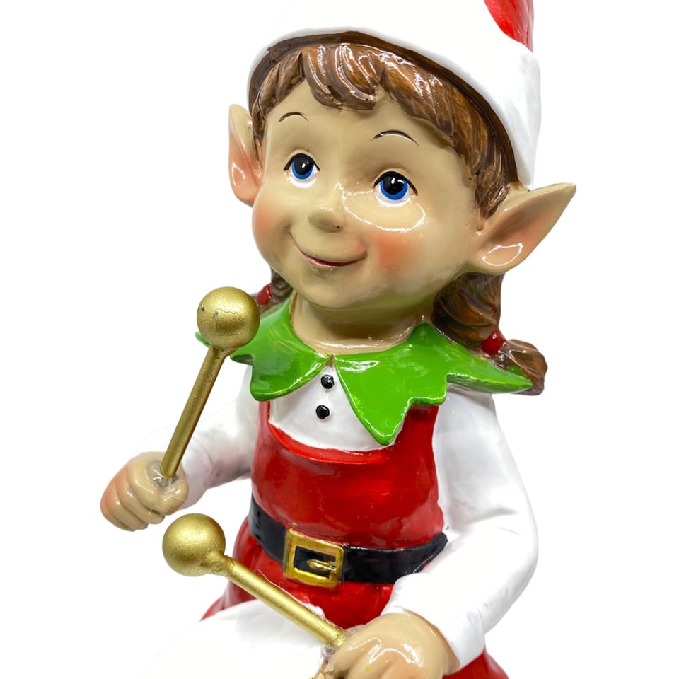 Beeld Kerst Elf Meisje Trommel Multicolor 10x23cm