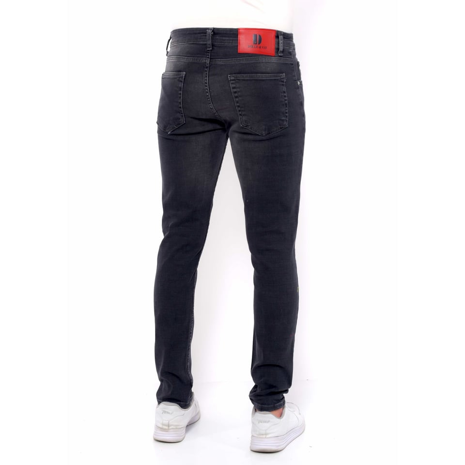 Ripped Heren Jeans Met Verfspatten Slim Fit -DC-040- Zwart