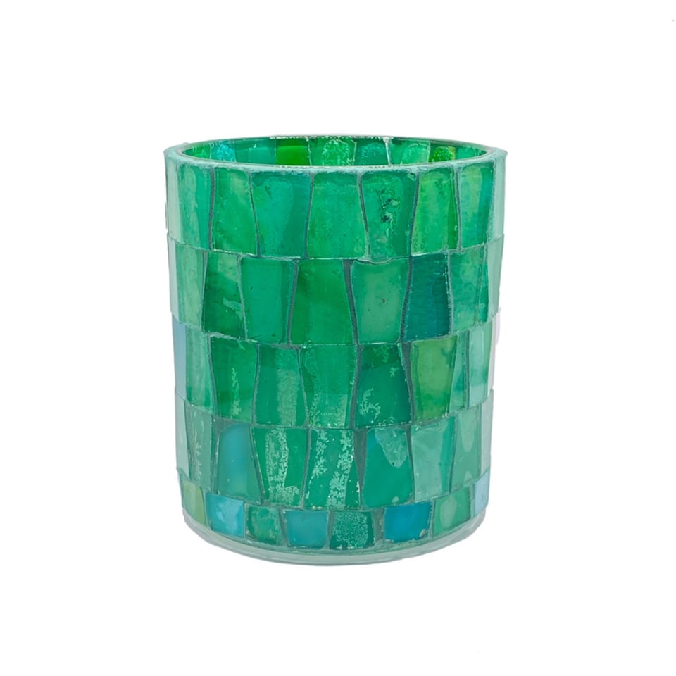 Waxinelichthouder Groen Mozaïek Glas 8x9cm