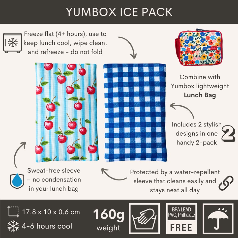 Yumbox Gel Koelelement Pack Duo Vichy & Kers - Meerkleurig