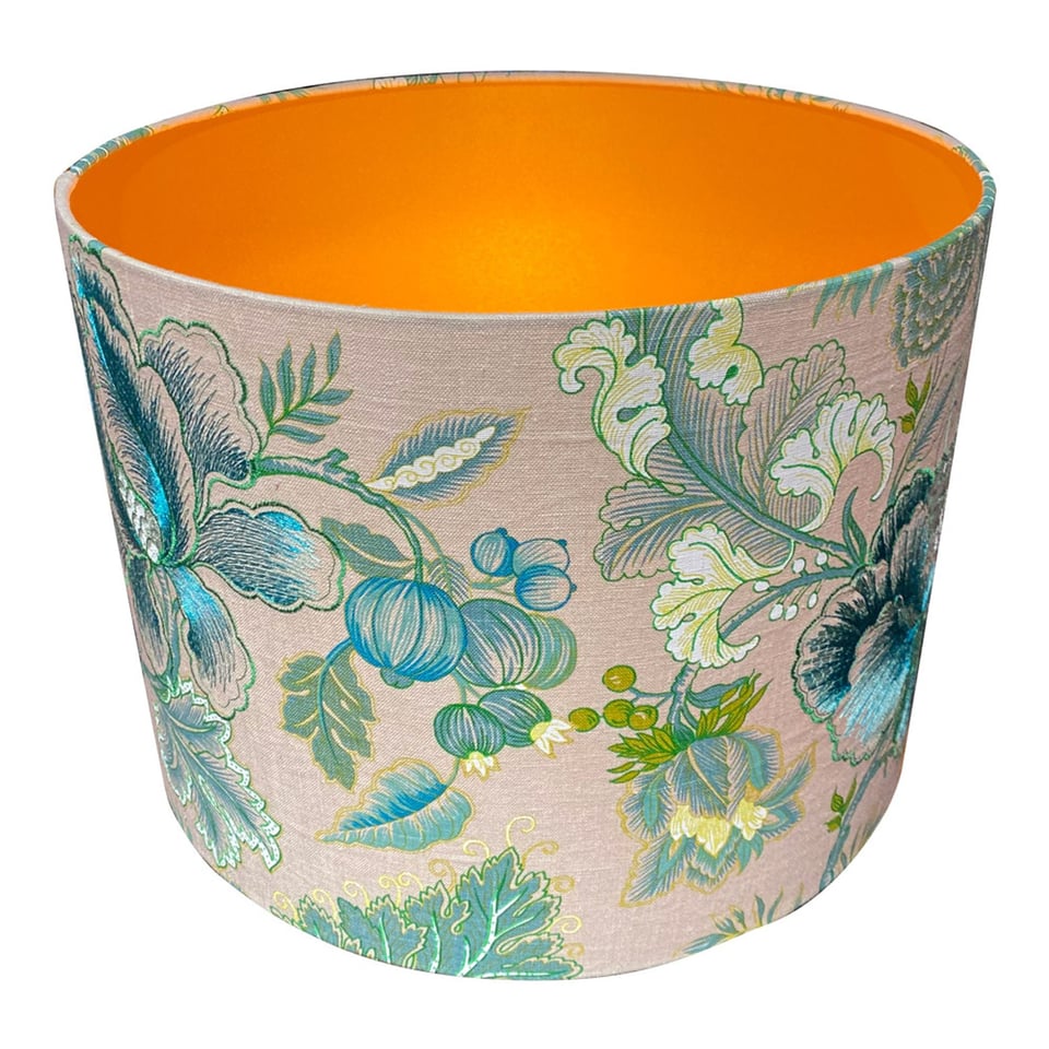 Lampenkap Bloemen Turquoise Op Beige B40xH35cm Geborduurd
