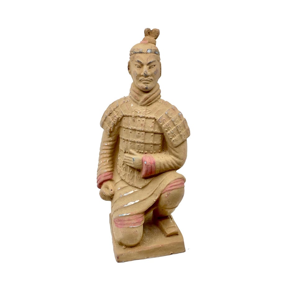 Beeld Chinese Soldaat Knielend Terracotta 11x30cm