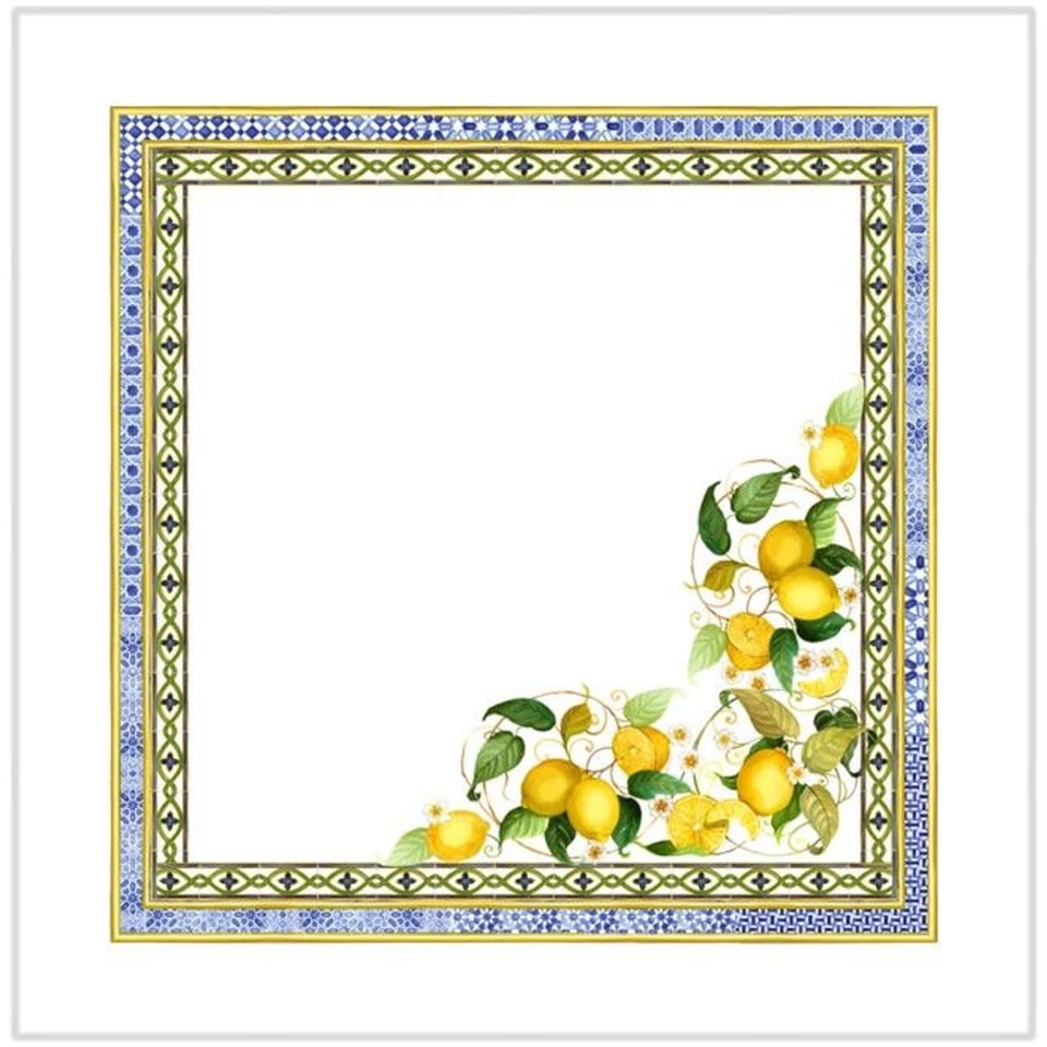 Linnen Set Van 4 Verschillende Servetten Amalfi Met Citroenen, Sinaasappels en Zonnebloemen