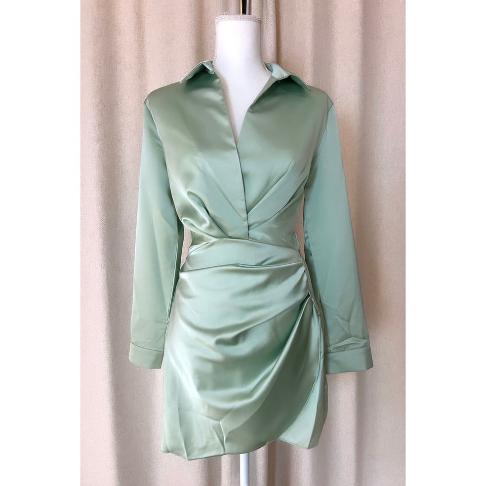 Satin longsleeve dress - Mint green