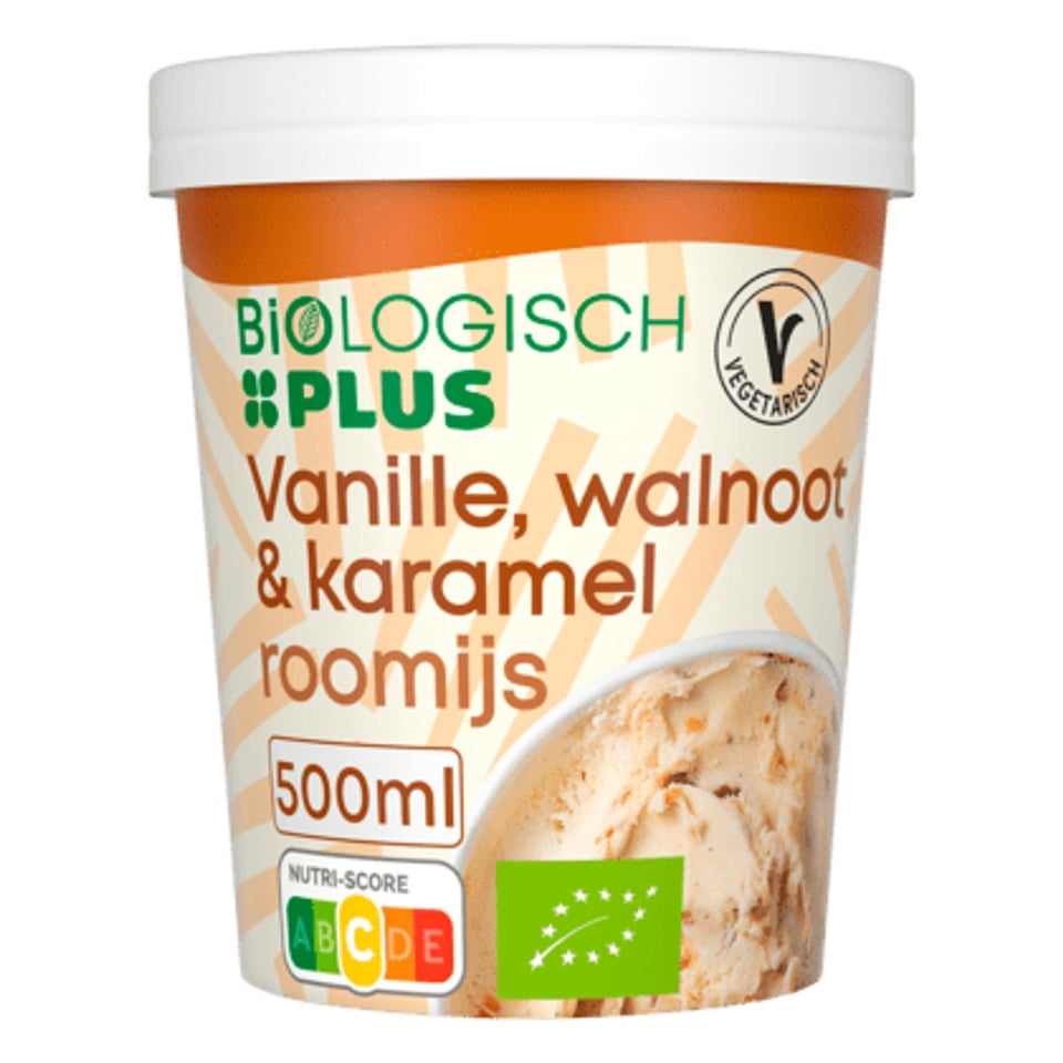 Biologisch PLUS Ijs Vanille, Karamel en Walnoot