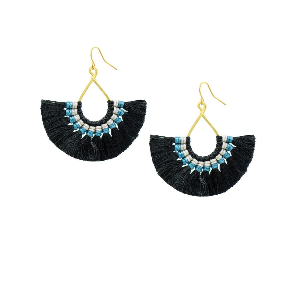 Black Pink Fan Earrings
