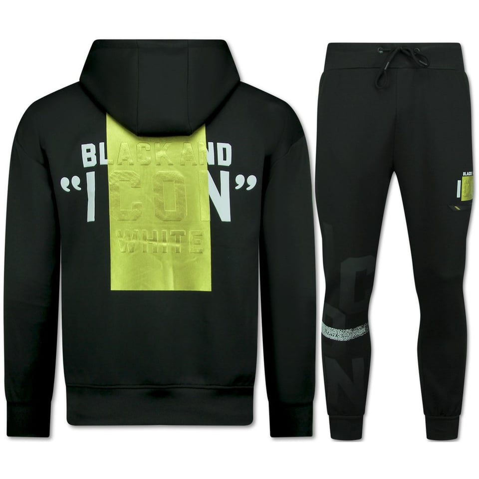 ICON Hoodie Gouden Print - Joggingpak Heren Volwassenen - Trainingspakken Heren - 3789 - Zwart