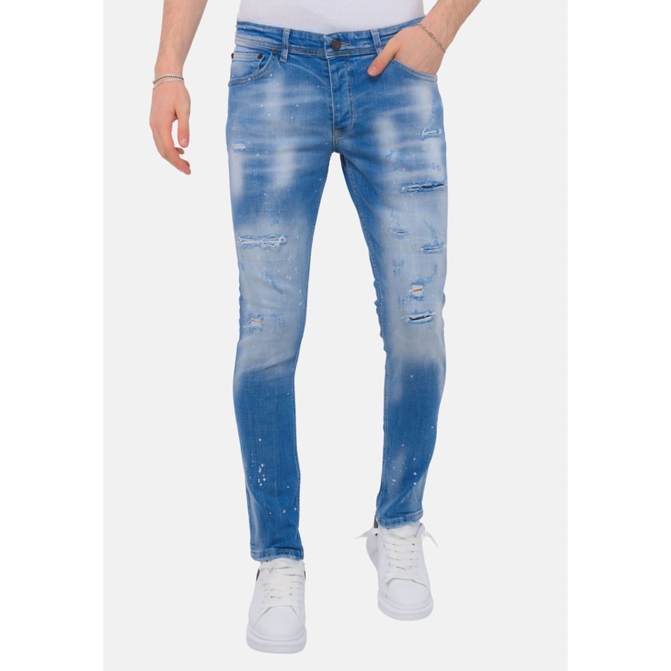 Blue Ripped SkaterJeans Heren - Slim Fit -1078- Blauw