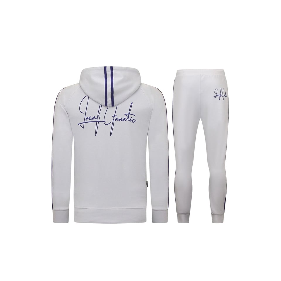 Heren Trainingspak - Double Line Signed - Wit / Blauw