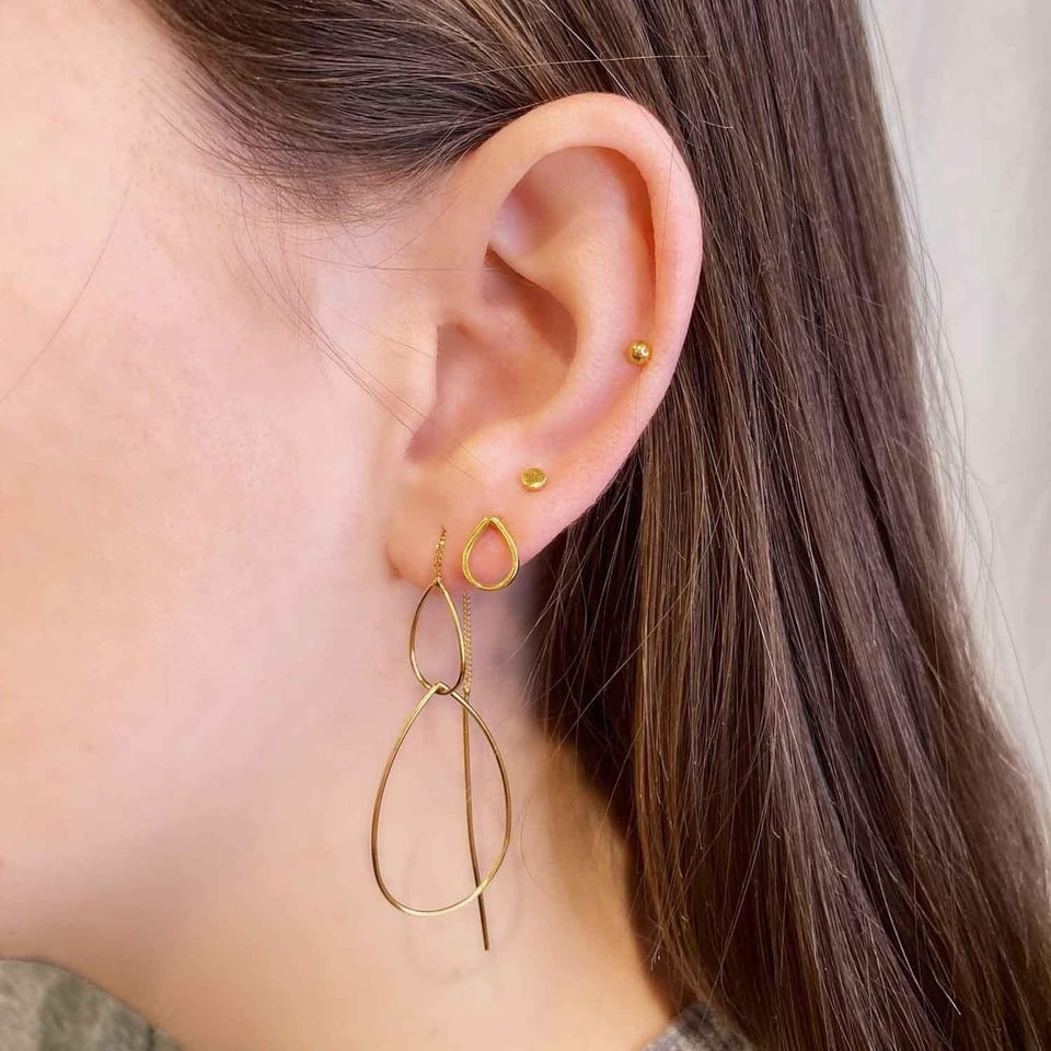 Gold Plated Hanging Earrings with Double Droplets