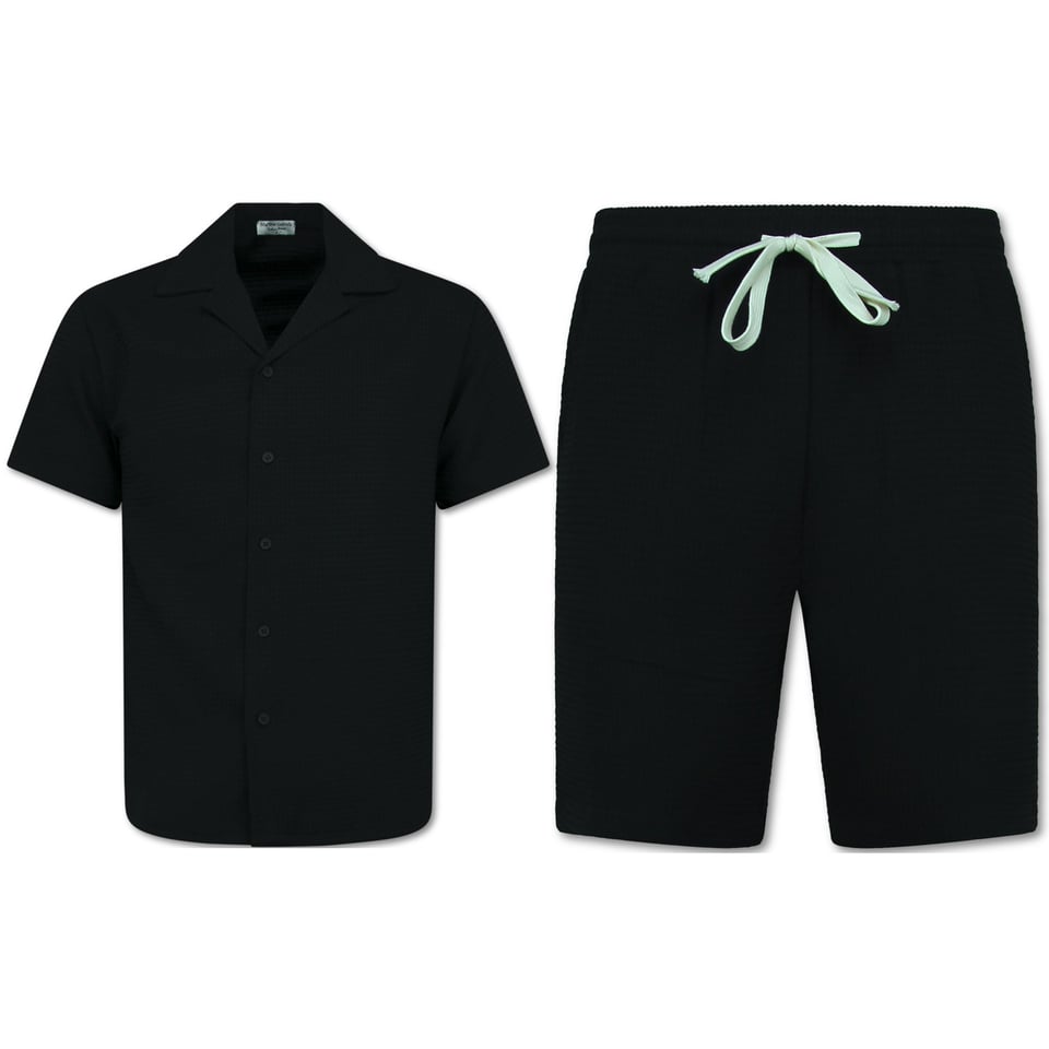 Ribbed Oversized Shirt - Zomerset Heren - Two Piece Setje - Co Ord Set - 0095 - Zwart