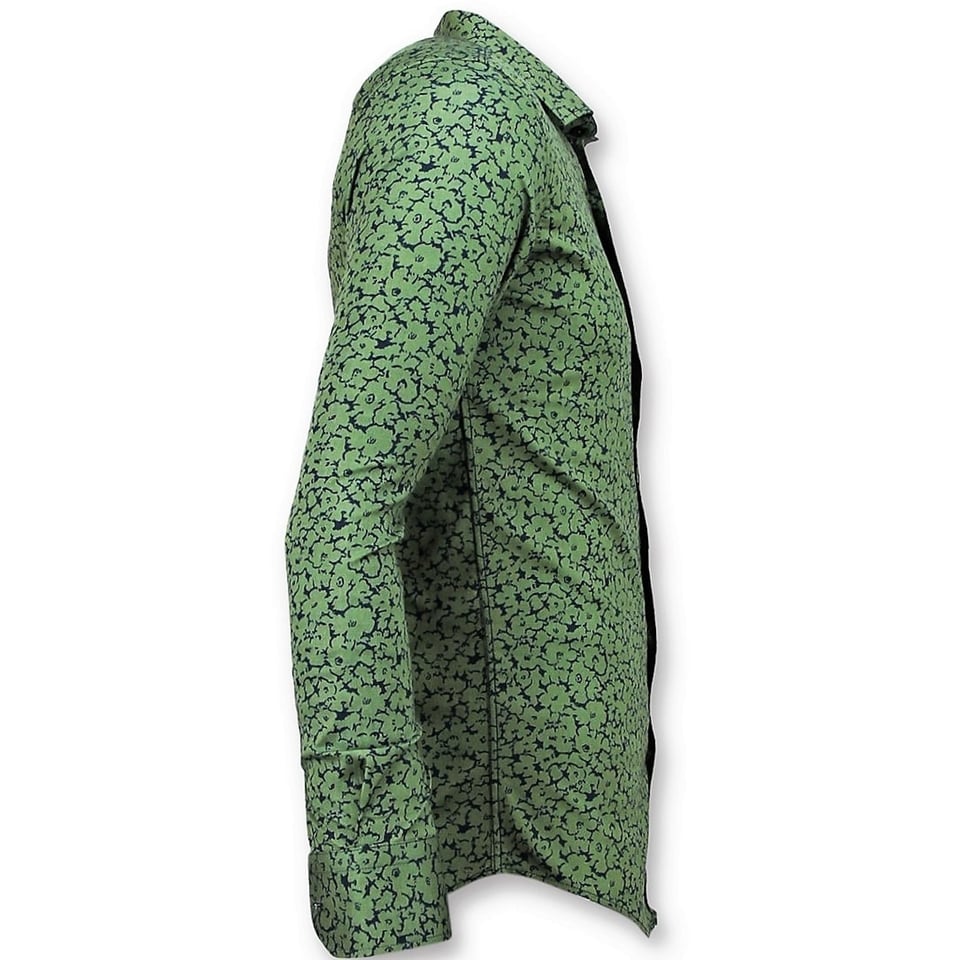 Heren Overhemd Plantenprint - Slim Fit Blouse Mannen - 3025 - Groen