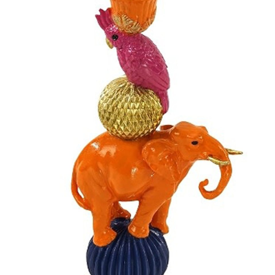 Kandelaar Papegaai Op Olifant Oranje 10x26cm